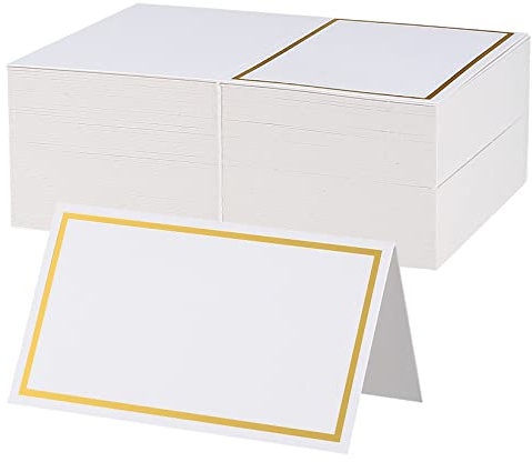 XKQYX 106 Pcs Table Place Cards, White Blank Tent Card Name Cards with Gold Foil Border, Wedding Place Cards for Weddings Banquets Events Table Setting Party Dinner Reception Seating Place Cards