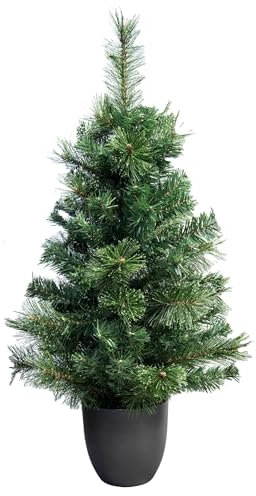 Christmas Tree World | 3ft Artificial Unlit Majestic Dew Pine | Natural and Realistic Look with Bushy and Luxury Quality PVC Tips | Easy to Assemble and Take Down | 56cm Diameter | Potted | Outdoor