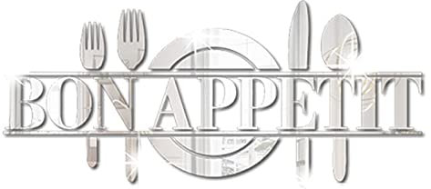 INCAUCA Bon Appetit 3D Acrylic Mirror Wall Decals Kitchen, Spoon Fork Knife Mirror Wall Stickers, Removable Kitchen Wall Sign Wall Decor for Dining Room Table Cafe DIY Art Decoration (Silver)