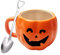 JQFOROVU Taza de café matutina con cuchara de acero inoxidable. Taza de leche de cerámica de 350 ml（11.8OZ）. Taza de calabaza novedosa con sonrisa divertida, apta para microondas, lavavajillas u horno