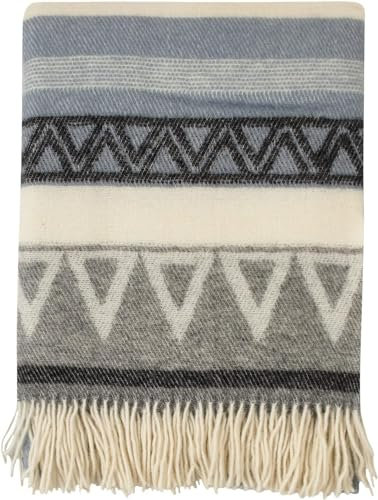 Cozy Blankets Wolldecke | 100% Wolle aus Neuseeland | Perfekt als Überwurf Decke/Sofadecke | Schurwolle Blanket mit Fransen in Verschiedene Farbstreifen Design (140 x 200 cm)…