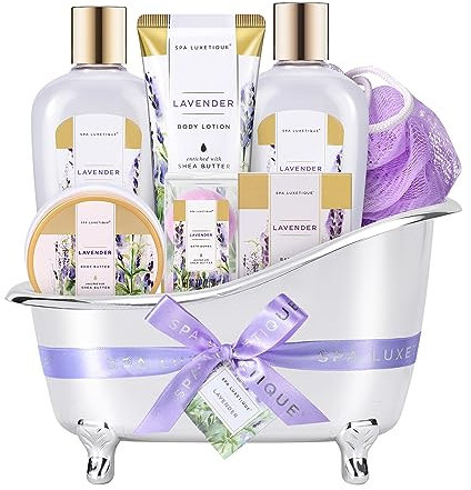 Spa Luxetique Spa Gift Sets, Gifts for Her, 8pcs Bath Sets with Body Butter, Bubble Bath, Bath Bomb, Bath Sets for Women Gifts, Christmas Gifts, Gifts for Women (8PC, Lavender)