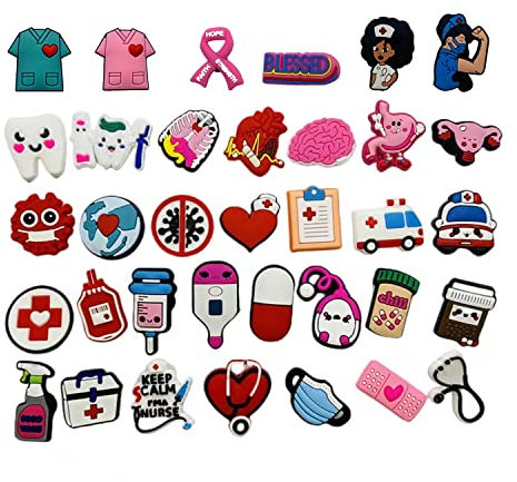 TOGHPUW 35pcs Schuhschmuck, Silikon SchnüRsenkel, Schuhschmuck, Nurse Accessories, Schuhanstecker, SchuhanhäNger, Schuh Charms (35pcs)