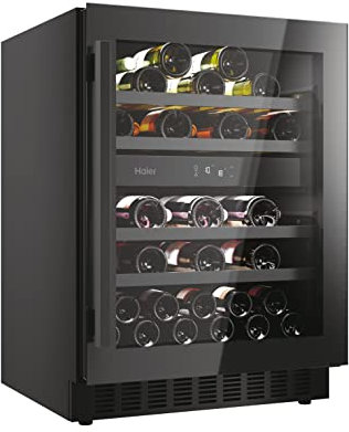 Haier H-WINE 700 | HAKWBD 60 / condizionatore per vino basso / 2 zone di temperatura per vino rosso, bianco e spumante/molto silenzioso/spazio per 44 bottiglie/illuminazione a LED/Touch Display / 4