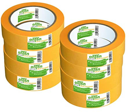 Anton Premium Malerkrepp | Goldband | WASHI Tape | | 8 Rollen | verhindert Unterlaufen von Farben | hohe Anschmiegsamkeit | Abklebeband zum Streichen, Lackieren, Renovieren