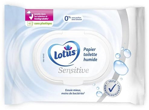 Lotus 42 Papier Toilette Humide Sensitive - Lingettes nettoyantes hypoallergéniques pour une hygiène intime impeccable - Pack de 6. - Le Lot De 4
