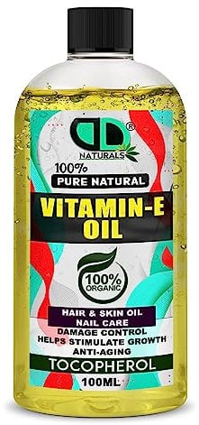 DD 100% Pure Natural Vitamin E Oil, Moisturising and Nourishing Oil for Skin, Scars, Hair & Face, Scalp, Nails, Moisturising & Hydrating, Vegan, Cruelty Free (100ML)