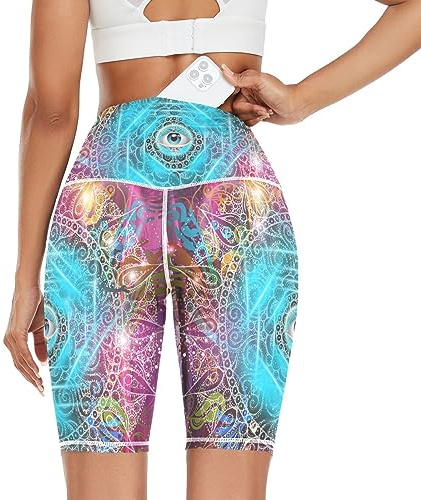 Linomo Damen Yoga Shorts Ethnisch Mandala Fantasie Auge Yoga-Hose Kurze Sporthose Leggings Fitness Shorts Laufhose Kurze Hose