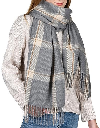 FURTALK Damen Herbst Winter Großer Karo Warm Weich Schal