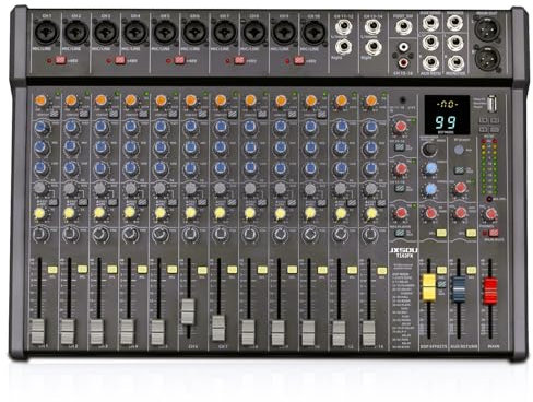 JXSOU Audio Mixer, 18-Channel DJ Mixer Bluetooth Studio Mixer with 99 DSP Effect USB Drive+48V Phantom Power, XLR Microphone Jack Professional Mixer For Karaoke Studio Streaming Recording