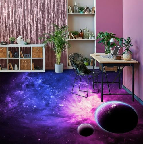 Benutzerdefinierte Selbstklebende Boden Wandtapete 3D-Lila-Planet, 150 x 105 cm 3D Bodenfliesen Aufkleber Wohnzimmer Studie Pvc Wasserdicht Tragen 3D Bodenbelag Tapete