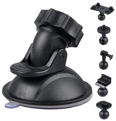 Videocamera da cruscotto, supporto per fotocamera da auto, supporto per fotocamera per auto, con 5 adattatori, supporto per telefono con forte ventosa, per auto regolabili a 360 gradi per