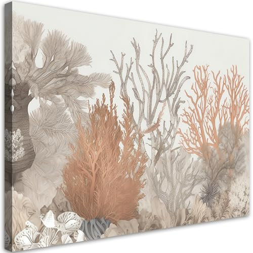 Feeby Bilder Marine Pflanzen Natur 45x30 cm 1 tlg Schlafzimmer Modern Vlies Leinwandbilder Bild auf Leinwand Kunstdruck Wand Wanddeko Design Wohnzimmer Büro Flur Hotel Spa Koralle AI Meer Beige