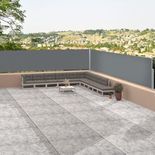 AUVYI Garten-Seitenmarkise aus Stoff (100% Polyester) mit PU-Beschichtung 117x1200 cm Anthrazit Seitenmarkise Terrasse Seitenmarkisen Zum Ausziehen Windschutz Fuer Balkon Sichtschutz für Terasse