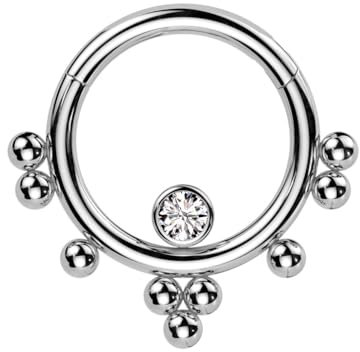 beyoutifulthings Piercing-Ring Silber Kugeln Zirkonia Clear Universal-Piercing Ohr-Ring Nase Septum Segment-Ring Klapp-Verschluss 8-mm