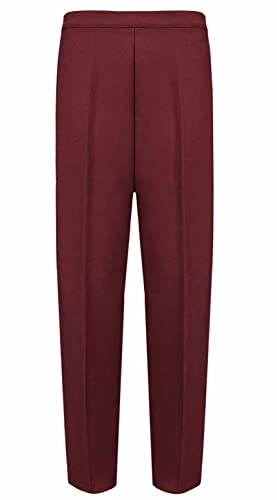 Ladies Half Elasticated Waist Trousers 2 Front Side Pockets Short Regular Long Length Business Office Work Womens Pants Bottoms UK 8-24 (UK, Numeric, 14, Regular, Long, Wine)