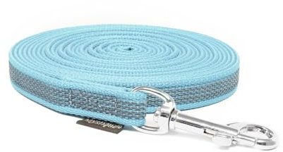 Mystique® Gummierte Schleppleine 15mm mit Handschlaufe Standard Karabiner hellblau 15m