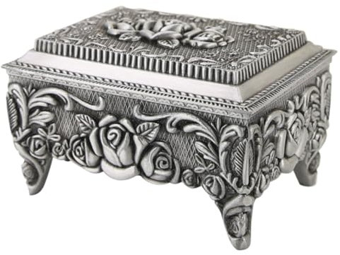 COLLBATH Vintage-schmuckkästchen Mit Geprägter Rose Europäischer Stil Schmuckschatulle Mit Fuß Aufbewahrungsbox Für Ohrringe Und Armbänder Antike Metall Schmuckschatulle