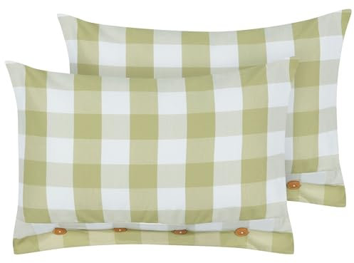 Beliani Dekokissen 2er Set grün/weiß Kariertes Muster 40 x 60 cm mit Knöpfen Tamnine