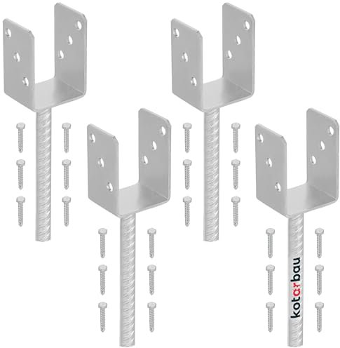KOTARBAU® 4 x Support De Poteau en U De 71 mm Galvanisé pour Ancrage en Béton | Support Poteau À Enfoncer | Support Poteau Bois | Pied Poteau | Fixation Poteau Bois | Pied De Poteau À Sceller