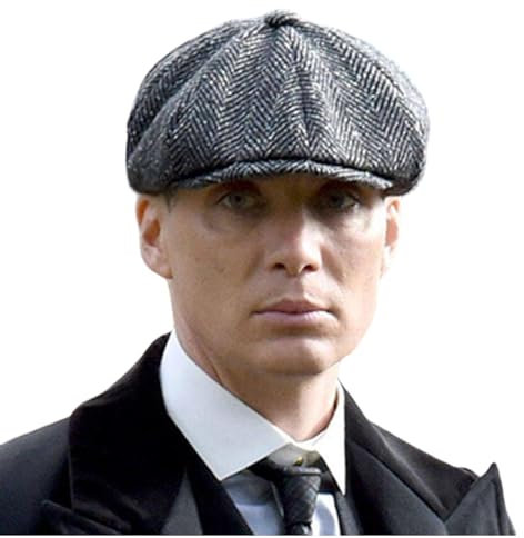 TheTreasuresCare Peaky Blinders Hut Newsboy Cap Shelby Flat Cap Fischgrätenmuster Vintage Stil Tommy Baker Boy Cap Rasierer Party Wollknospe Hut, Schwarzes Fischgrätenmuster, S/M