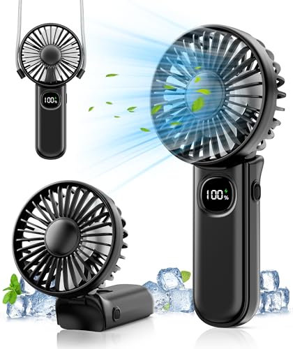 AutoYet Mini Ventilador de mano: Ventilador portatil bateria recargable de 3000 mAh con pantalla LED, Ventilador USB de 5 velocidades para viajar en casa dormitorio al aire libre Oficina (negro)