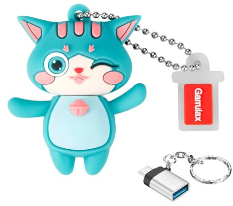 GARRULAX USB 3.0 Flash Laufwerke, wasserdichte Silikon High Speed USB 3.0 Datenspeicher Laufwerk Memory Stick Pen Disk Pendrive mit OTG Typ C Adapter(Green Cat,32GB)