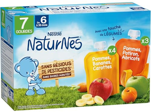 NESTLÉ BÉBÉ - GOURDES POMMES BANANES CAROTTES/POMMES POTIRON ABRICOTS DES 6 MOIS 7x90g