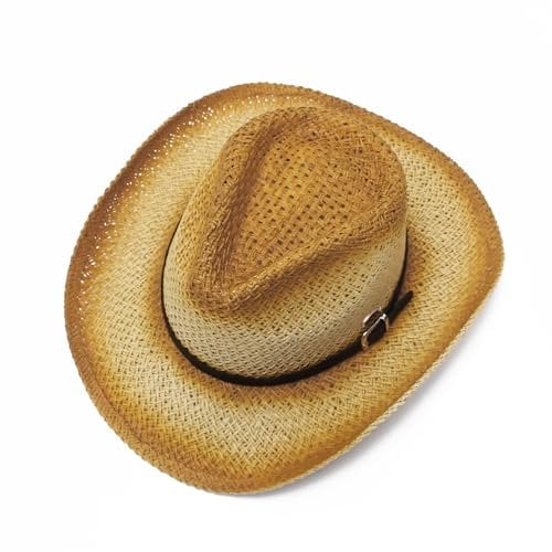 GEMVIE Sombrero de Cowboy de Paja Vaquero Panamá con Banda Occidental Unisex Gorro de Sol Mujer Hombre ala Ancha para Verano Playa-Amarillo Tierra