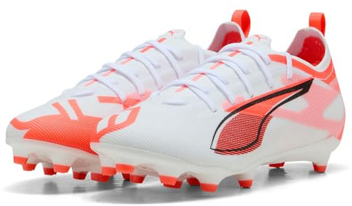 PUMA Ultra 5 Pro FG/AG JR, Zapatillas de fútbol, White Black-Glowing Red, 34.5 EU