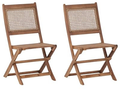 Gartenstuhl 2er Set Akazienholz Hellbraun klappbar mit Wiener-Geflecht Paraggi
