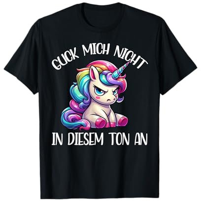 Lustige Einhorn Sprüche für Tierliebhaber Guck Mich Nicht In Diesem Ton An Einhorn Unicorn Witzige T-Shirt Schwarz Klein Unisex Erwachsene Kinder Klassisch Cartoon humorvoll Pullover Halbarm Klein