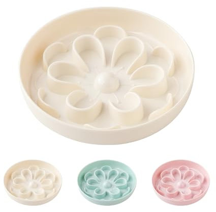 Gamelle Anti Glouton Chat Mélamine - Gamelle Chat Florale pour Alimentation Lente - Petit Bol Chat Interactive avec Base Antidérapante - Gamelles pour Chats Anti Vomissement - Labyrinthe Chat - Blanc