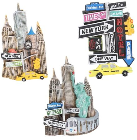 Mikinona 3piezas Imanes para Frigorífico De Resina Artística Diseño Vintage con Señales De Nueva York Decoración para Nevera y Electrodomésticos Magnéticos del Hogar
