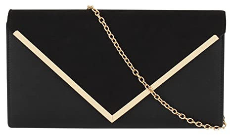 MEGAUK Damen Clutch Samt Abendtasche Elegante Handtasche Envelope Tasche Unterarmtasche mit Kette für Hochzeit Wedding Prom Party (07065 Schwarz klein)