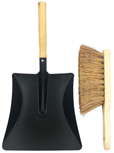 Strong Metal Coal Shovel Heavy Duty with Soft Hand Brush, Coal Bunker Ash Shovel Ideal for Fireplace Cleaning, Metal Dustpan and Brush Set for Ash, Coal, Home Fire Tools