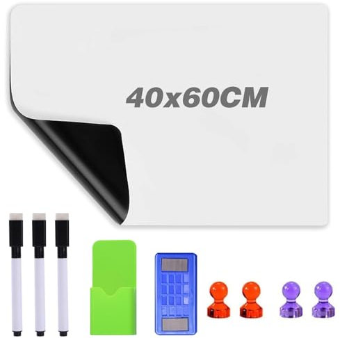 Yuragim Whiteboard Folie Magnetisch Selbstklebend Weißwandtafel Folie, Magnettafel Selbstklebend, Magnettafel Kühlschrank mit Whiteboardstift, Flexibler Magnetfolie Weiß für Schule Büro Haus, 40x60 cm