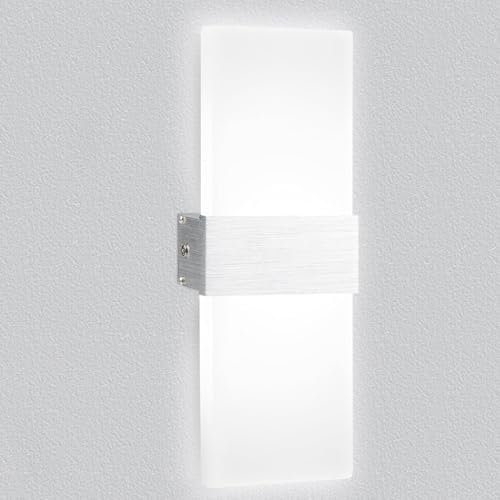 KingYH Aplique de Pared Interior LED 12W Moderna Lámpara de Pared Blanco Frío 6500K Arriba y Abajo Interior Iluminación Acrílico Luz Aplique con Cable de Tierra para Dormitorio Salon Pasillo Escalera