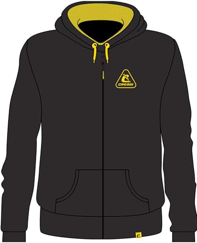 CRESSI Hoodie Unisex W/Zip Black/Yellow XS - Sweatshirt Sportif Manches Longues, Capuche avec Cordon de Serrage, 2 Poches, Fermeture Glissière, avec Broderie et Logo, Noir/Jaune, XS, Unisex