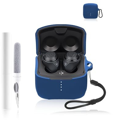 Silicone Protective Case for Audio-Technica CKS50TW Earbuds - Durable and Eco-Friendly Bluetooth Earphone Cover with Precise Holes - Dark Blue