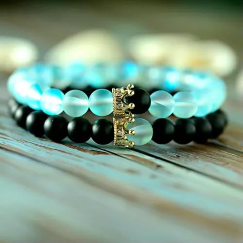 Charm Mystic Aura Quarzperle Naturstein K?nig K?nigin Krone Paararmb?nder-Paar-5