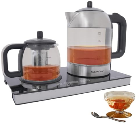 Tee und Kaffeestation in Einem, Wasserkocher 2LTeekanne und 1L mit Edelstahlfilter, Basis mit LCD Display, Temperatureinstellung und Sensor-Touchbedienung, 1500W Teestation (SCT-4007)