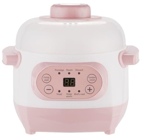 Tissting Slow Cooker, 1L Electric Stew Pot Ceramic 220V 200W Small Liner Versatile Pot with 6 Cooking Modes Timer Reservation Warm Keeping, Pink Kitchen Food Steamer for Porridge Rice Soup