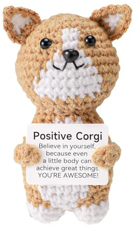 TOYMIS Positiver Corgi, Stehender Corgi Häkeln Emotionale Unterstützung Positives Tier für Ermutigendes Geschenk Zuhause Büro Dekoration Abschlussgeschenk