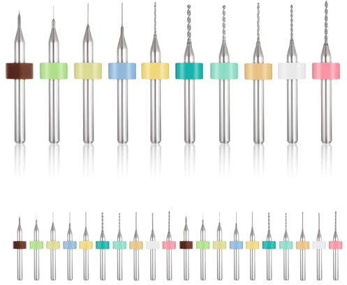 30 Stück Micro Bohrer Set 0,1-1,0 mm PCB Mikrobohrer Set Wolframstahl Micro Spiralbohrer CNC Fräser Spiralflöte Hartmetallbohrer für Leiterplatte Rohstein Schmuck Stanzen Gravur