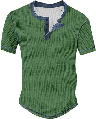 NQyIOS Mens Cotton Henley Shirts Short Sleeve Casual T-Shirts Summer Button T Shirt Collarless Grandad Tshirts Golf Polo T-Shirt Holiday Beach Yoga Tops Lightweight Basic Tee (Army Green,S)