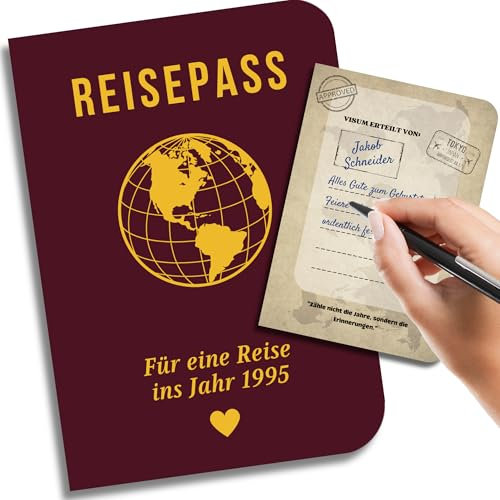 EQUIK PRODUCTS 30. Geburtstagskarte | 30. Jubiläum | Geschenk für Männer & Frauen | Gästebuch & Unterschriftenbuch | Jahr 1995 | Reisepass in die Vergangenheit (1995)