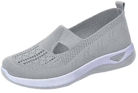 Try Before You Buy Womens Slip On Trainers Women Wide Fit Ladies Breathable Mesh Walking Running Shoes Comfortable Arch Support Soft Sole Athletic Tennis Womens Slip on Trainers Size 6 Grey 6