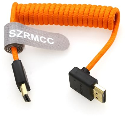 SZRMCC 8k 2.1 HDMI to HDMI Up Angle Ultra High Speed Coiled Braided Cable for Z Cam E2 Sony FX6 FX9 Canon EOS C70 C300 Portkeys BM5 Atomos Ninjav V Shogun Monitor