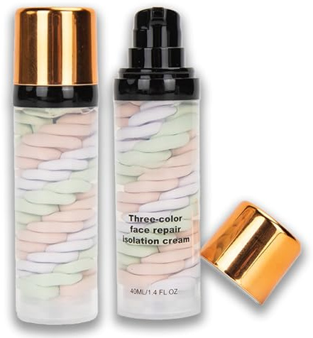 Drei Farben Concealer Primer Makeup, Primer Makeup Colour Corrector Gesicht Primer, Facial Color Corrector Foundation für Ebenmäßiger Hautton, Concealer Primer gegen Rötungen & Poren,Feuchtigkeits,(2）